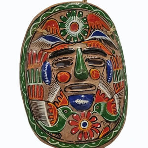 Vtg Mexican Ceramic Hanging Mask Folk Art Hand Made/Painted Native Dancers CHIP